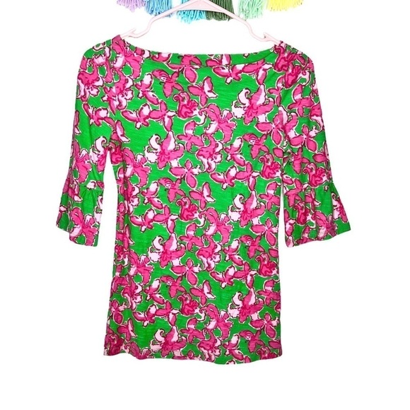 Lilly Pulitzer Boatneck Belle Top All A Flutter Pink Green Butterfly Extra Small - Picture 4 of 16